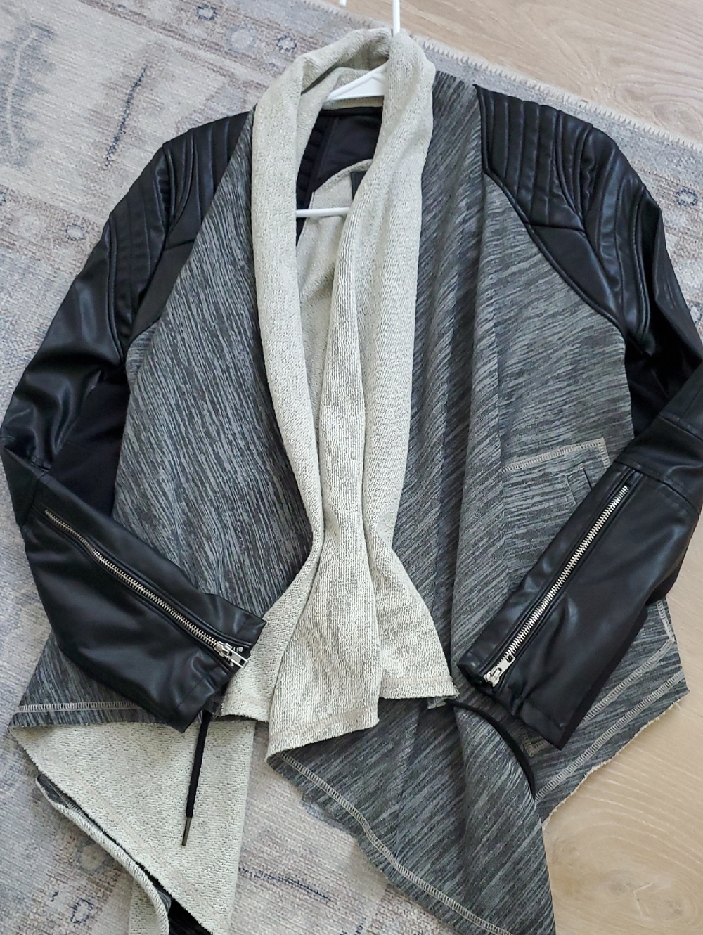 BlankNYC Waterfall Faux Leather Knit Drape Jacket SzS